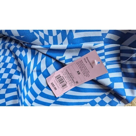 Psychedelic Pants Womens 70's Flare Bellbottom Groovy XS Checkered Blue NEW - Picture 3 of 3